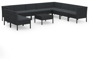 3094473 vidaXL Set mobilier de grădină cu perne, 11 piese, negru, poliratan