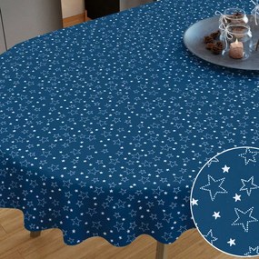 Goldea față de masă din bumbac - model 016 - steluțe albe pe albastru - ovală 80 x 140 cm