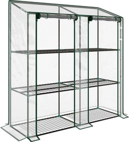 Outsunny Seră de Grădină cu Copertină din PE, Seră cu Acoperiș Înclinat, 2 Uși Rulante și 6 Rafturi, 143x46x151cm, Verde | Aosom Romania