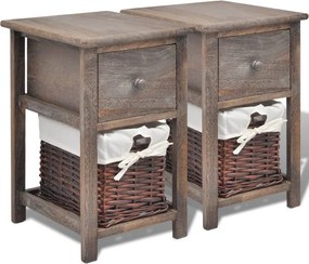 vidaXL Noptiere din lemn, 2 buc, maro