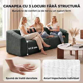 HOMCOM Canapea 3 Locuri fără Structură, cu Șezut Generos și Spumă Groasă, din Chenille, Verde Închis | Aosom Romania