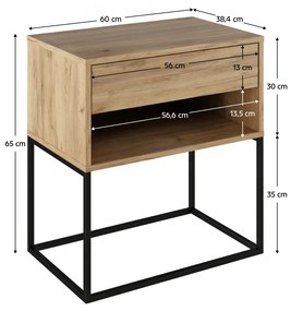 Noptiera masuta ajutatoare, stejar artizanal negru, ARTI TYP 2