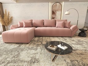 Colțar extensibil dumonde cu ladă de depozitare si sezut confortabil din spuma high-density, Berlin XL Royal Roz 350x185 cm