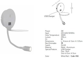 Aplica moderna cu suport, USB Charger, brat flexibil cu reader LED Hotel