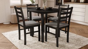 Set TORINO Masă rotundă + 4 scaune Negru / Gri Deschis