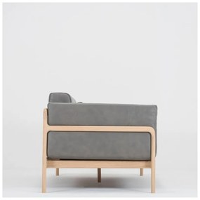 Canapea din piele bovină cu structură din lemn masiv de stejar Gazzda Fawn, gri închis