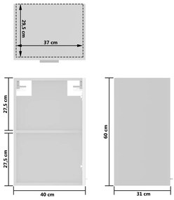 Dulap de sticla suspendat, alb extralucios, 40x31x60 cm, PAL Alb foarte lucios, Dulap suspendat din sticla 40 cm, 1