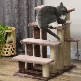 PawHut Scara pentru animale de companie, casa pentru zgâriere, 4 trepte, pentru animale cu o greutate de până la 5 kg, 60x40x64cm, Maro | Aosom Romania