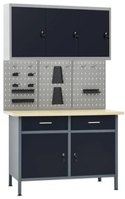 vidaXL Banc de lucru cu trei panouri de perete și un dulap