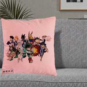 Perna Personalizata My Hero Academia Clasa 1-A Complet, 40x40 cm, Roz, Husa Detasabila, Perna Inclusa, BEKZ®
