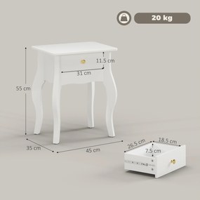 HOMCOM Măsuță de Living cu Sertar în Stil Francez 45x35x55 cm, Alb | Aosom Romania