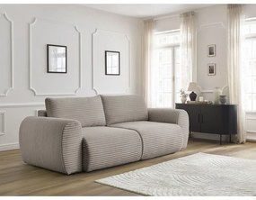 Canapea gri deschis/bej extensibilă cu tapițerie din catifea reiată 257 cm Lucien – Bobochic Paris