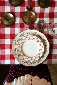 Farfurie din ceramică albă cu motiv de Crăciun pictat manual, margini ondulate, 28,5 cm, „Esther Lingonberry"