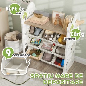 AIYAPLAY Etajeră pentru Copii, Organizator de Depozitare Jucării cu 4 Niveluri și 9 Coșuri, 77x42x94 cm, Crem Alb | Aosom Romania