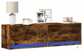 vidaXL Comodă TV de perete cu lumini LED, stejar fumuriu, 140x31x38 cm