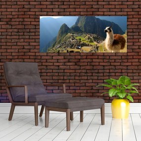 Tablou - Lama și Machu Picchu (120x50 cm)