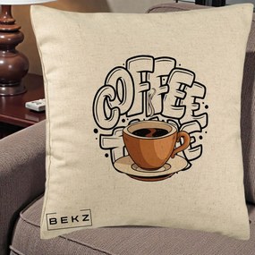 Perna Personalizata COFFEE cu Cana, 40x40 cm, Bej, Husa Detasabila, Perna Inclusa, BEKZ®