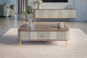 Măsuță de cafea Vesper 103x60 cm cu sertar - kaszmir / nuc / picioare aurii