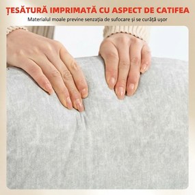 Scaun Ergonomic HOMCOM, Spătar Înalt, Tapițat în Catifea Imprimată, Cotiere Rabatabile, Alb Crem | Aosom Romania