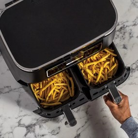 Friteuza dubla cu aer cald Ninja Foodi Dual Zone AF200EU, 2400 W, Zone independente, 7,6 l, 4 programe, 100-240°C, Max Crisp, Sync, Negru