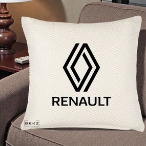 Perna Personalizata cu emblema Renault, 40x40 cm, Crem Reliefat, Husa Detasabila, Perna Inclusa, BEKZ®