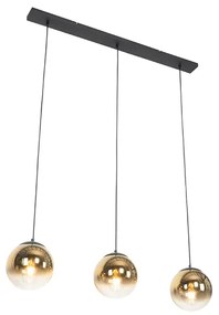Lampă suspendată Art Deco neagră cu sticlă aurie ovală cu 3 lumini - Pallon