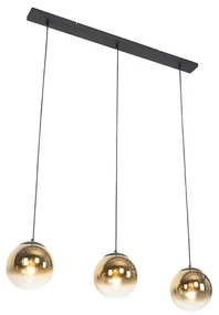 Lampă suspendată Art Deco neagră cu sticlă aurie ovală cu 3 lumini - Pallon