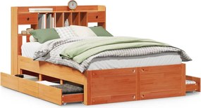 vidaXL Pat cu bibliotecă fără saltea maro 140x190 cm lemn masiv de pin