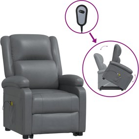 vidaXL Fotoliu de masaj cu ridicare, gri, piele ecologică