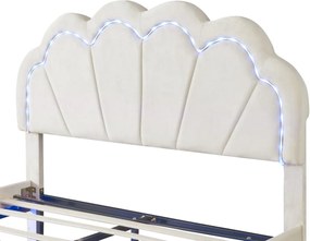 PARC7 - Pat tapitat cu LED, 140 x 200 cm - patut copii, fetite - Catifea Roz sau Crem
