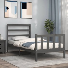 3191873 vidaXL Cadru de pat cu tăblie, gri, 90x190 cm, lemn masiv