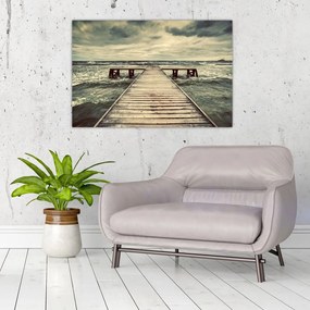 Tablou cu dig din lemn la mare (90x60 cm)