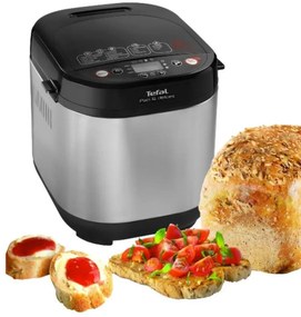 Aparat de paine Tefal Pain & Delices PF240E38, 700 W, 1000/750/500 g, 3 grade coacere, 20 programe, Negru/otel inoxidabil