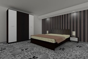 Dormitor Luiza 4U4PTM, culoare magia (wenge) / alb, cu pat tapiterie maro 160 x 200, dulap cu 4 usi 164 cm si 2 noptiere