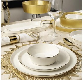 Set de masă, 26 piese, porțelan, alb/auriu
