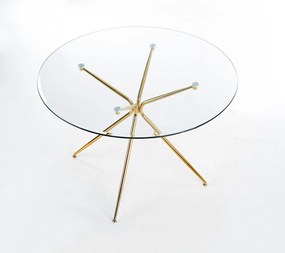 Set masa rotunda din sticla Rondo diametru 110 cm, inaltime 74 cm + 2 scaune din catifea K381 velvet roz/auriu inaltime 88 cm