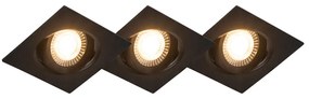 Set de 3 spoturi îngropate negre inclusiv LED cu dimmer în 3 trepte - Miu