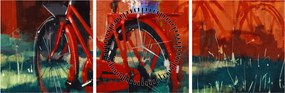 Tablou - Bicicleta roșie, pictură acrilică (cu ceas) (90x30 cm)