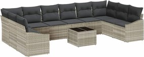 vidaXL Set de canapea cu pernă 11 pcs Gri deschis poliratan
