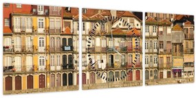 Tablou - Cartierul Waterfront, Portugalia (cu ceas) (90x30 cm)