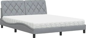 vidaXL Pat cu saltea, gri deschis, 160x200 cm, textil