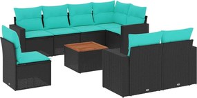 vidaXL Set canapele de grădină cu perne, 9 piese, negru, poliratan