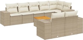 vidaXL Set canapele de grădină, 9 piese, cu perne, bej, poliratan