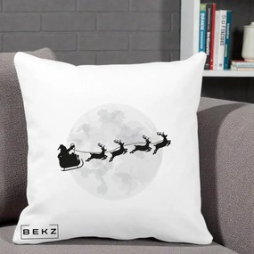 Perna Decorativa Mos Craciun Sanie Luna, 40x40 cm, Alba Mata, Husa Detasabila, Perna Inclusa, BEKZ®