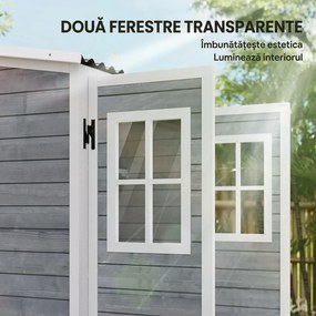 Outsunny Magazie pentru Unelte de Grădină din Lemn de Brad cu 2 Ferestre și Rafturi Reglabile, 91x69x192cm, Gri Deschis | Aosom Romania