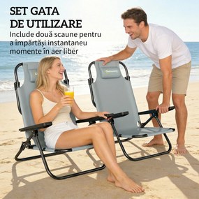 Outsunny Set de 2 Scaune de Camping Portabile, Plajă Pliabile, Spătar Reglabil, Gri Deschis. | Aosom Romania