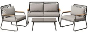 Set de lounge pentru grădină pentru 4 persoane, cu canapea dublă, 2 canapele individuale și 1 măsuță de cafea, Gri