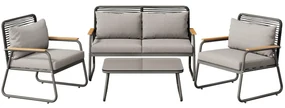 Set de lounge pentru grădină pentru 4 persoane, cu canapea dublă, 2 canapele individuale și 1 măsuță de cafea, Gri