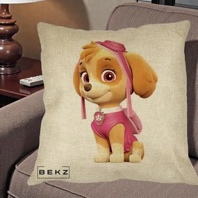 Perna Personalizata Skye PAW Patrol Roz, 40x40 cm, Crem, Husa Detasabila, Perna Inclusa, BEKZ®