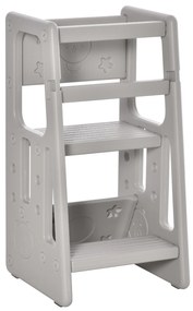 Turn de invatare Montessori, Inaltime Reglabila 3 Niveluri, HDPE non-toxic si inodor, 47x47x90cm, Gri HOMCOM | Aosom Romania